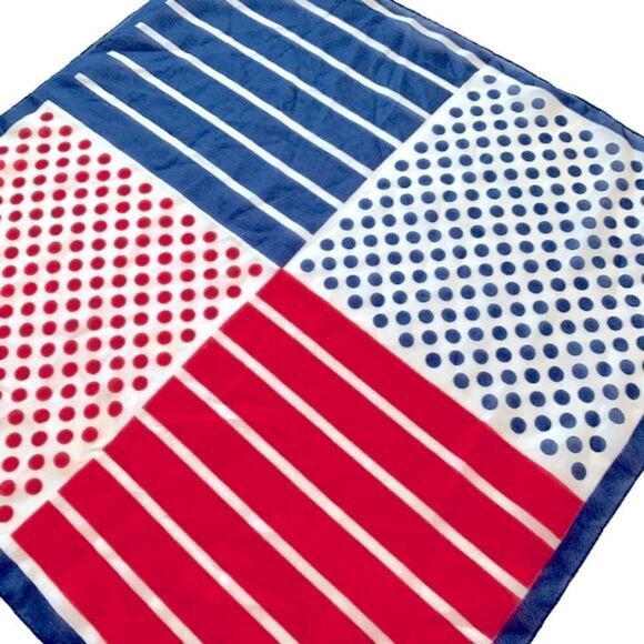 Vintage Red White Blue Polka Dot Stripes Scarf - Picture 2 of 4